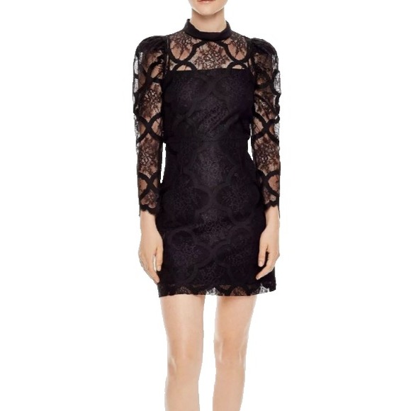 Sandro Paris Coeur Dress Sz 40/42 Black Lace Puff Sleeve Coquette Formal Mini‎ - Picture 1 of 11